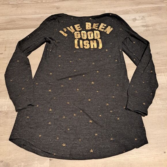 Victoria's Secret Black Thermal Gold Star "I've Been Good(ish)" Sleep Gown Sz XS - Picture 2 of 8